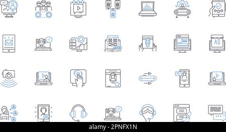Mobile media line icons collection. Smartph, Tablet, App, Mobile, Video, Audio, Streaming vector and linear illustration. Social,Gaming,Advertising Stock Vector
