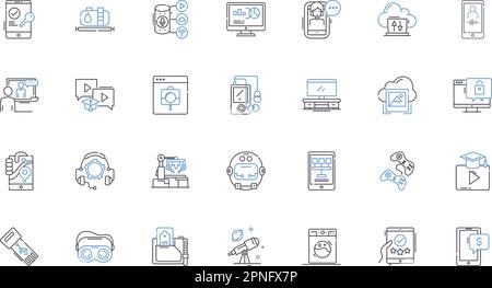 Technology and innovation line icons collection. Robotics, Artificial intelligence, IoT Internet of Things, Cybersecurity, Blockchain, Quantum Stock Vector