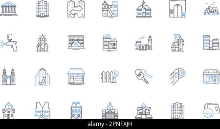 Dump truck line icons collection. Load capacity, Transport, Heavy, Construction, Hauling, Dirt, Gravel vector and linear illustration. Sand,Aggregate Stock Vector