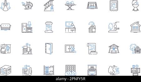Household living line icons collection. Comfort, Maintenance, Organization, Hygiene, Appliances, Furniture, Cleaning vector and linear illustration Stock Vector
