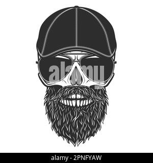 Skull with beard and mustache in gangster gatsby tweed hat flat cap and sunglasses vintage vector illustration Stock Vector