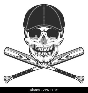 Skull in gangster gatsby tweed hat flat cap with baseball bat vector illustration Stock Vector