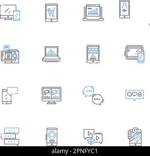 Mobile communicator line icons collection. Smartph, Cellph, Mobile, Device, iPh, Android, Blackberry vector and linear illustration. iOS,Tablet Stock Vector
