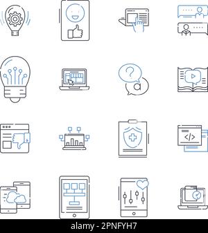 Web data line icons collection. Scraping, Crawling, Mining, Extraction, Parsing, Analysis, Cleansing vector and linear illustration. Warehousing Stock Vector