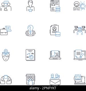 Online publishing line icons collection. Digital, Content, Website, Blog, Article, Publishing, E-book vector and linear illustration. Platform,Online Stock Vector