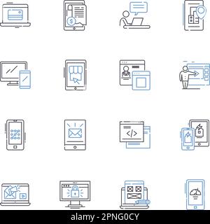 Web sales line icons collection. E-commerce, Cyber, Online, Digital, Retail, Market, Advertising vector and linear illustration. SaaS,Revenue,Platform Stock Vector