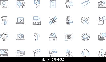 Electronics manufacturing line icons collection. Assembly, Circuitry, Soldering, Microchips, Robotics, Automation, PCBs vector and linear illustration Stock Vector