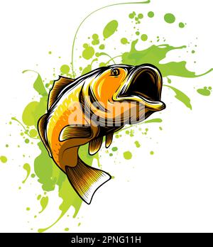 illustration of a Largemouth Bass Fish jumping being reeled by Fly  Fisherman on bass boat with Fishing rod done in retro style Stock Vector  Image & Art - Alamy