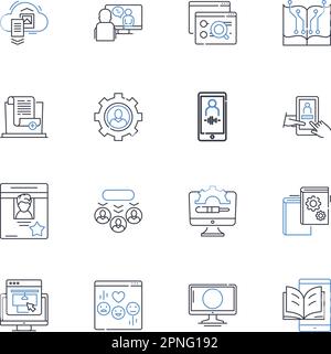 Electronic communications line icons collection. Digital, Wireless, Internet, Telecommunication, Cybernetics, Nerk, Messaging vector and linear Stock Vector