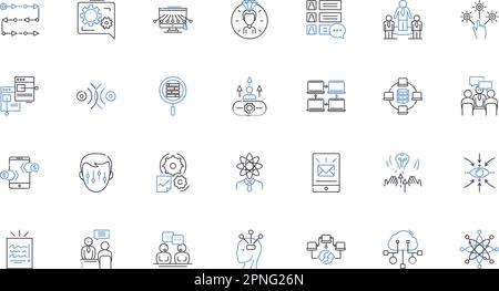 Content media line icons collection. Video, Audio, Blog, Podcast, Infographic, Website, Article vector and linear illustration. Slideshow,Interview Stock Vector