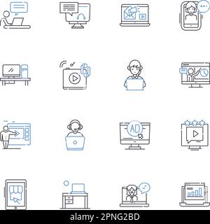 Web analytics line icons collection. Metrics, Traffic, Conversions, User, Behavior , Engagement, Funnel vector and linear illustration. Performance Stock Vector