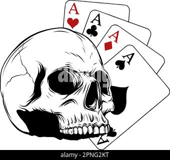 monochrome Poker cards with skull, vector illustration Stock Vector