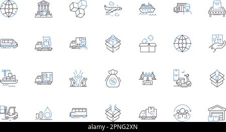 Delivery agents line icons collection. Couriers, Shippers, Dispatchers, Drivers, Transporters, Distributors, Messengers vector and linear illustration Stock Vector