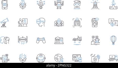 Modern technology line icons collection. Robotics, Artificial intelligence, Automation, Virtual reality, Cloud computing, Nanotechnology Stock Vector