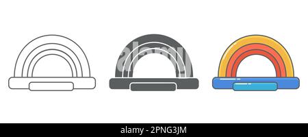 Bouncy castle inflatable house icon. Trampoline on playground for jumping kids and games in park. Vector outline silhouette and color pictogram Stock Vector