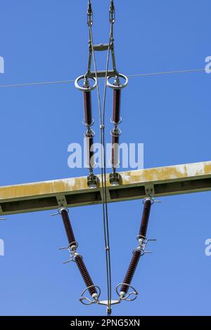 High-voltage system, overhead lines, insulators, Baden-Wuerttemberg, Germany Stock Photo
