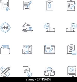 Workplace Setting line icons collection. Collaboration, Efficiency, Diverse, Productivity, Innovation, Leadership, Growth vector and linear Stock Vector