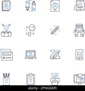 Packaging design line icons collection. Sustainability, Innovation, Efficiency, Creativity, Branding, Graphics, Materials vector and linear Stock Vector
