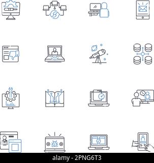 Nerk technology line icons collection. Innovation, Efficiency, Optimization, Automation, Streamlining, Progress, Advancement vector and linear Stock Vector