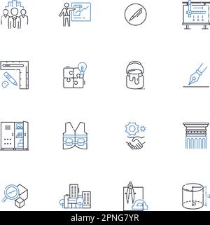 Prototyping line icons collection. Design, Innovation, Modeling, Experimentation, Mockup, Development, Iteration vector and linear illustration Stock Vector