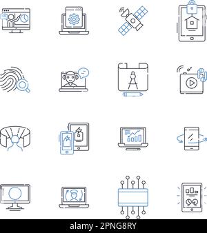 Systems line icons collection. Nerk, Database, Integrated, Automated, Interface, Security, Management vector and linear illustration. Operating Stock Vector