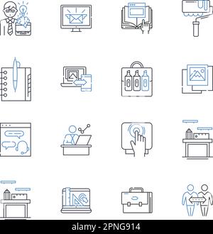 Operational outline line icons collection. Efficiency, Performance, Organization, Procedures, Implementation, Execution, Methodical vector and linear Stock Vector