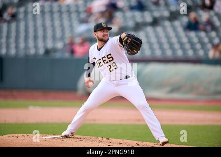 Salt Lake Bees starting pitcher Chase Silseth (29) delivers a