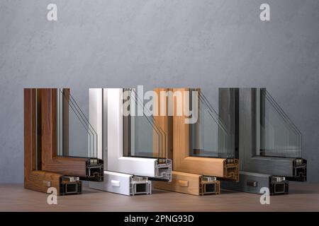 Samples of plastic window profiles PVC of different colors in section ...