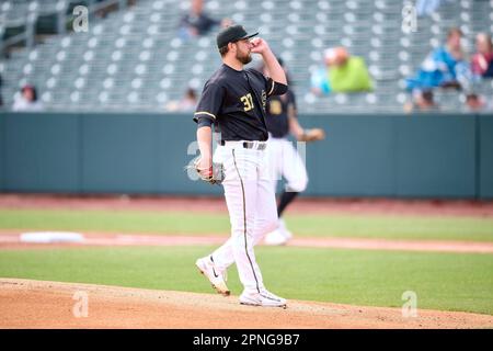 Salt Lake Bees starting pitcher Chase Silseth (29) delivers a pitch to the  plate against the Sacramento River Cats at Smith's Ballpark on April 1, 2023  in Salt Lake City, Utah. (Stephen