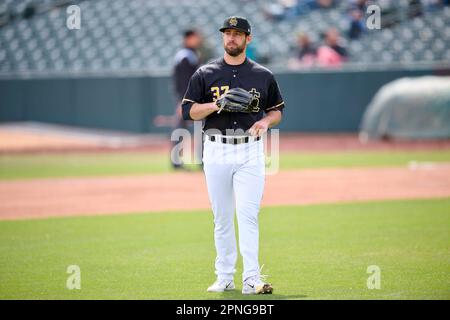 Salt Lake Bees starting pitcher Chase Silseth (29) delivers a pitch to the  plate against the Sacramento River Cats at Smith's Ballpark on April 1, 2023  in Salt Lake City, Utah. (Stephen