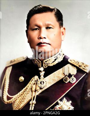 Thailand: Field Marshal Sarit Thanarat (June 16, 1908 – December 8, 1963), Prime Minister of Thailand 1959 - 1963. Sarit Thanarat was a Thai career soldier who staged a coup in 1957, thereafter serving as Thailand's Prime Minister until his death in 1963.  Sarit's regime was the most repressive and authoritarian in modern Thai history, abrogating the constitution, dissolving parliament, and vesting all power in his newly-formed Revolutionary Party. Sarit banned all other political parties, imposing very strict censorship of the press after the coup. Stock Photo