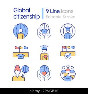 Global citizenship RGB color icons set Stock Vector