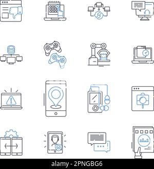 Data processing line icons collection. Analytics, Encoding, ETL, Parsing, Scrubbing, Filtering, Aggregation vector and linear illustration. Clustering Stock Vector