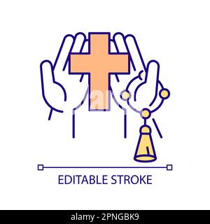 Hands with cross and beads RGB color icon Stock Vector