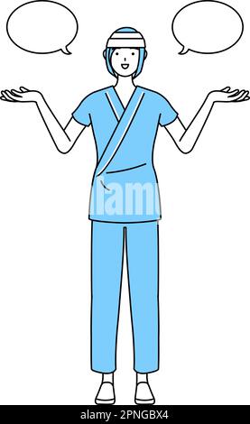 Female inpatient wearing hospital gown and bandage on head with wipeout and comparison, Vector Illustration Stock Vector