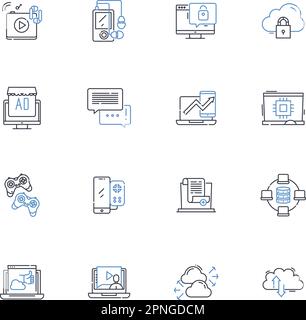 Artificial analysis line icons collection. Automation, Algorithms, Machine Learning, Deep Learning, Neural Nerks, Data Mining, Predictive Analytics Stock Vector