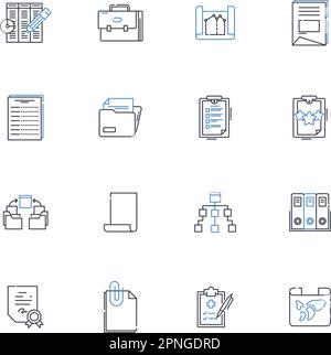 Inventories and portfolios line icons collection. Collections, Stockpiles, Holdings, Repertoire, Assortment, Catalogue, Arsenal vector and linear Stock Vector