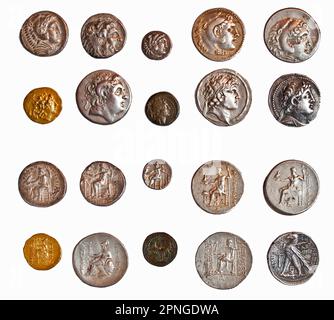 Ancient Greek coins 3rd - 1st century BCE. depicting  Alexander the Great Stock Photo