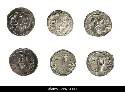 Simon Bar-Kokhba coins 132-135 CE Silver Denarius or Zuz On White Background Stock Photo