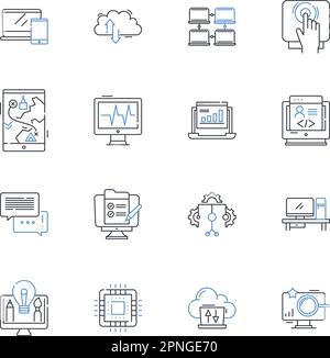 E-devices line icons collection. Smartph, Tablet, Laptop, Desktop, Smartwatch, E-reader, Gaming vector and linear illustration. Virtual,Augmented Stock Vector