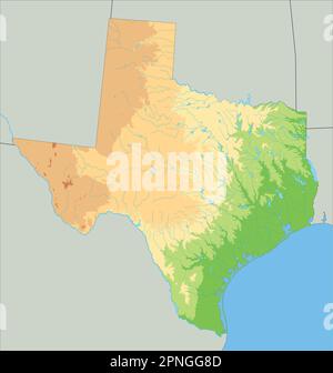 High detailed Texas physical map. Stock Vector