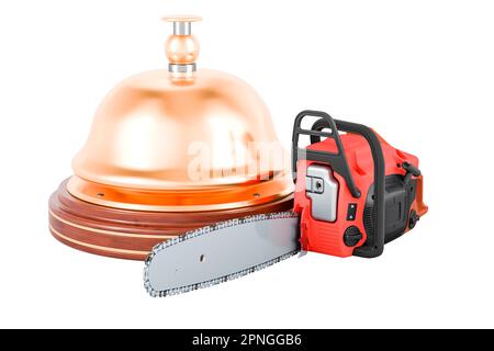 Chainsaw with reception bell, 3D rendering isolated on white background Stock Photo