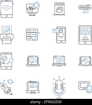 Gadgets and contraptions line icons collection. Innovation, Technology, Futuristic, Robotics, Automation, Smart, Virtual vector and linear Stock Vector