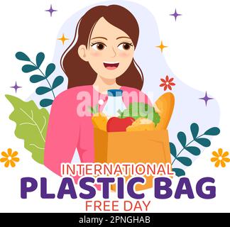 International Plastic Bag Free Day Vector Illustration with Go green, Save Earth and Ocean in Eco Lifestyle Flat Cartoon Hand Drawn Templates Stock Vector