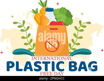 International Plastic Bag Free Day Vector Illustration with Go green, Save Earth and Ocean in Eco Lifestyle Flat Cartoon Hand Drawn Templates Stock Vector