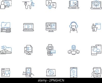 Cyberspace line icons collection. Virtual, Digital, Internet, Online, Nerk, Cloud, Web vector and linear illustration. Cyber,Interconnected,Electronic Stock Vector
