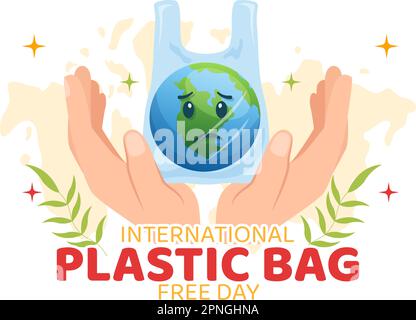 International Plastic Bag Free Day Vector Illustration with Go green, Save Earth and Ocean in Eco Lifestyle Flat Cartoon Hand Drawn Templates Stock Vector