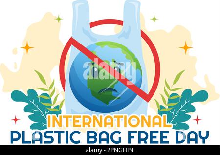 International Plastic Bag Free Day Vector Illustration with Go green, Save Earth and Ocean in Eco Lifestyle Flat Cartoon Hand Drawn Templates Stock Vector