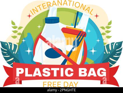 International Plastic Bag Free Day Vector Illustration with Go green, Save Earth and Ocean in Eco Lifestyle Flat Cartoon Hand Drawn Templates Stock Vector