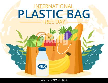 International Plastic Bag Free Day Vector Illustration with Go green, Save Earth and Ocean in Eco Lifestyle Flat Cartoon Hand Drawn Templates Stock Vector